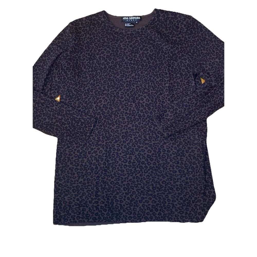 Nina‎ Leonard Sweater Sz M Animal Print Mobwife Wool Blend Pull Over